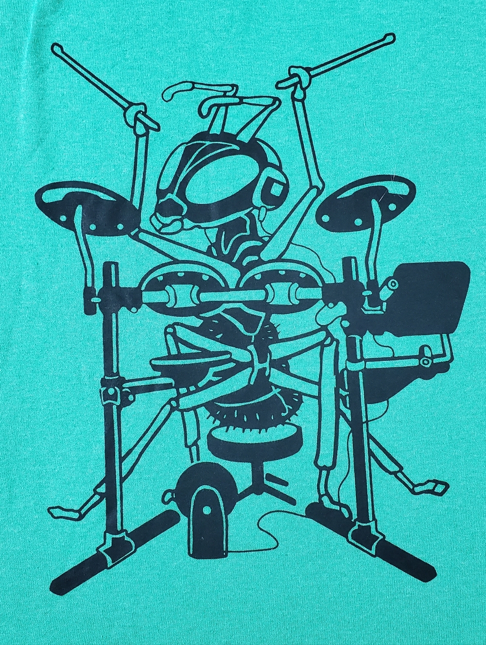 Like NEW Graphic Drumming Rocker Band Ant Green Tee - Sz S